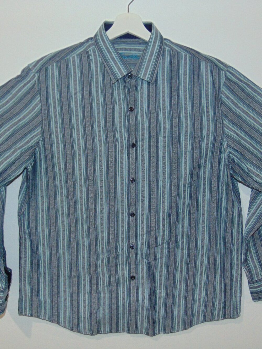 Tasso Elba Button Up Shirt Mens Sz Large Blue Striped